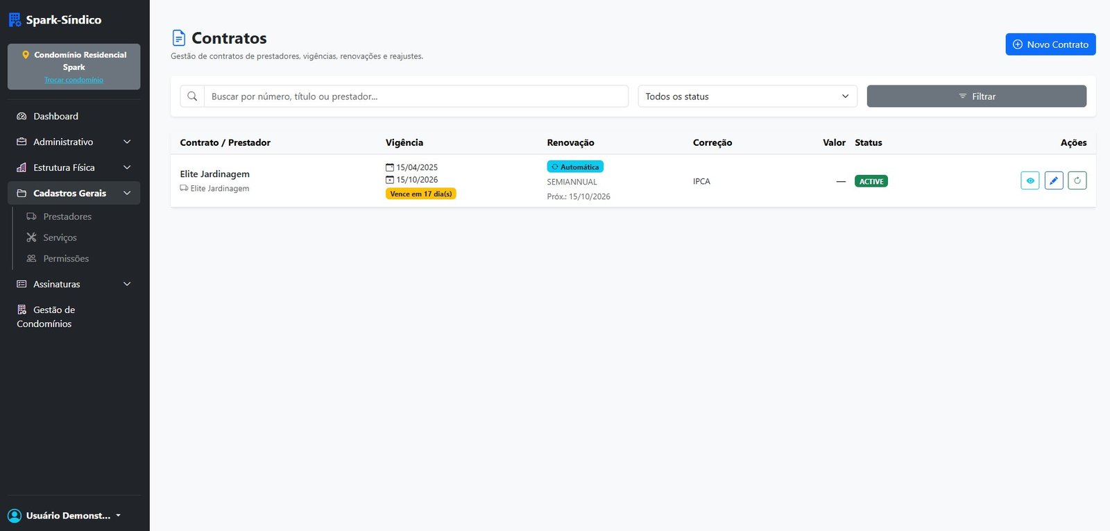 Gestão de contratos do Spark-Síndico