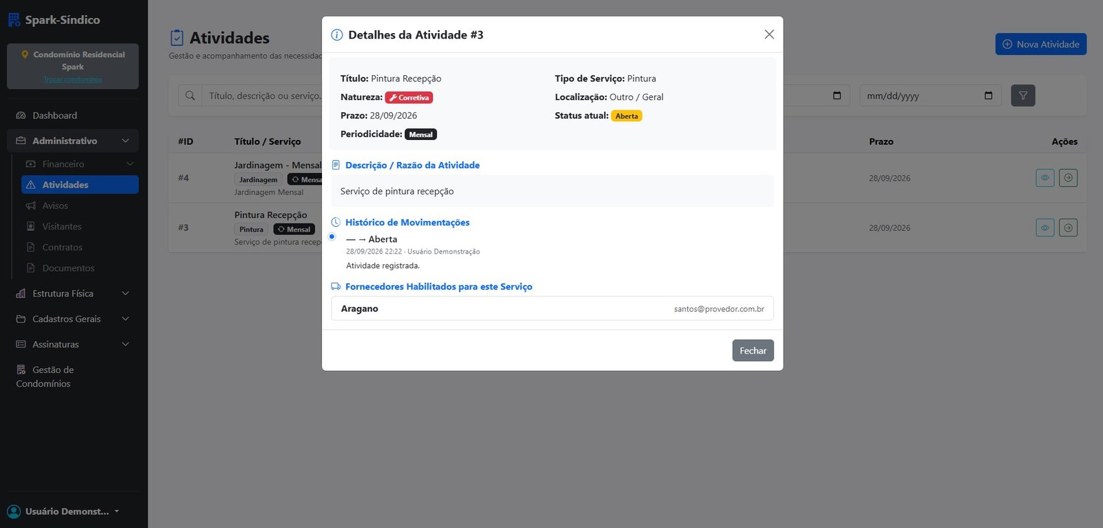 Detalhamento de demanda do Spark-Síndico