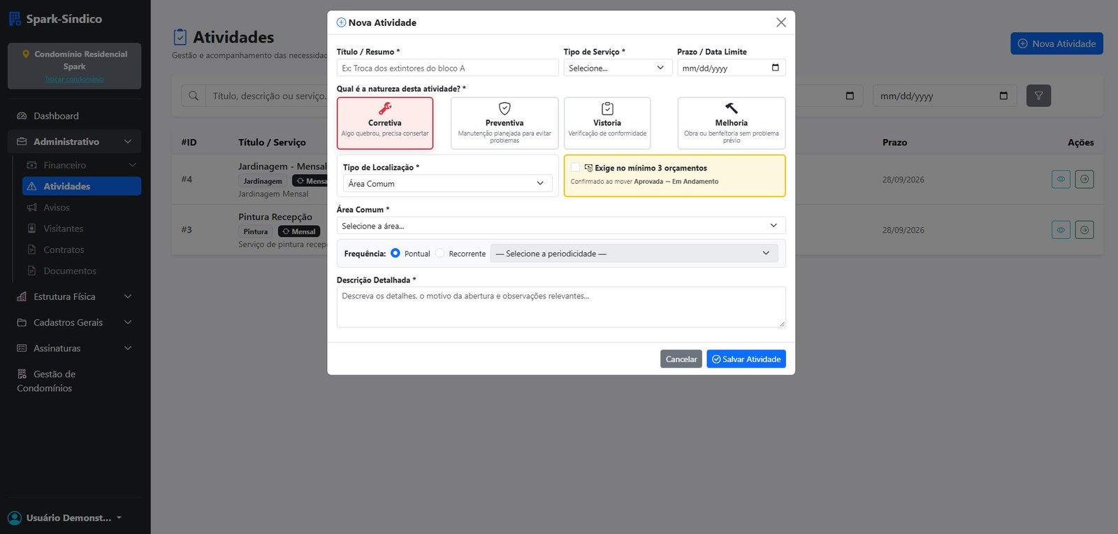Atividades recorrentes do Spark-Síndico